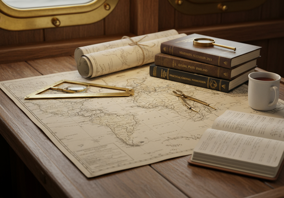 Updated navigational charts and maritime publications for safe sailing operations